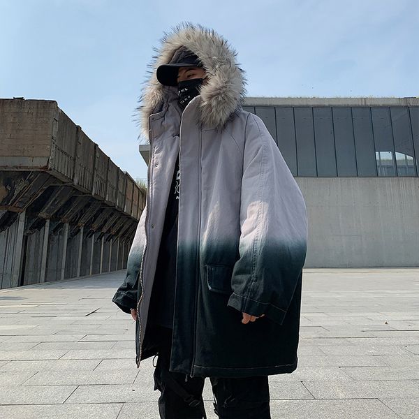 

зимняя куртка мужчины parka мода длинный с капюшоном теплое пальто, Black