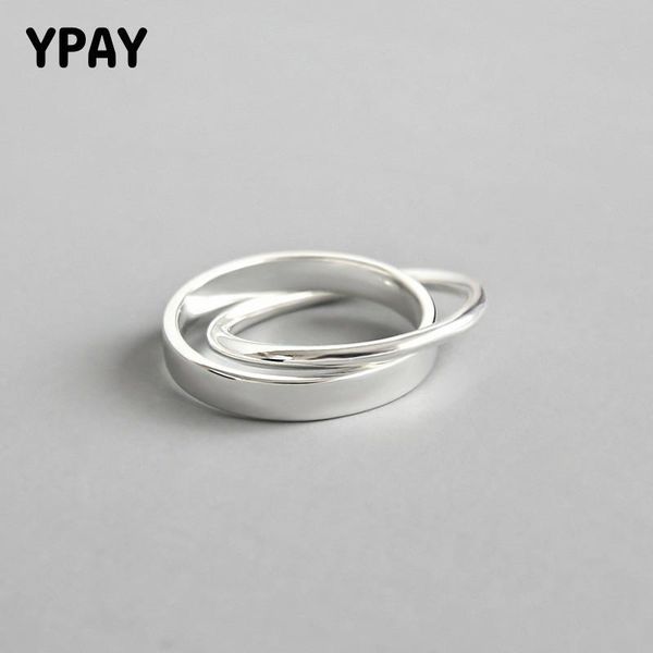 

ypay 100% чистый стерлингового серебра 925 кольца для женщин двойной блокировки круг anel feminino женский изысканные ювелирные изделия пода, Slivery;golden
