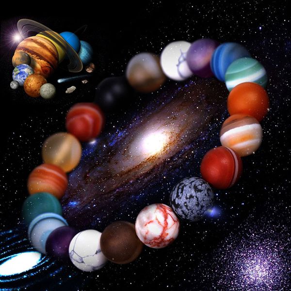 

diezi 7 style yoga eight planets natural stone mala beads strand bracelet for men women handmade universe solar chakra bracelet, Silver