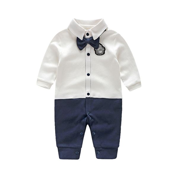 

yierying baby rompers roupas infant jumpsuits party bow tie gentleman for boy clothing sets cotton newborn baby clothes, Blue