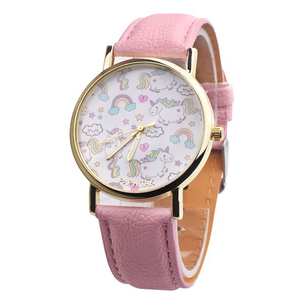 

fashion cute unicorn animal watch women girl leather strap analog quartz watch for women, Slivery;brown
