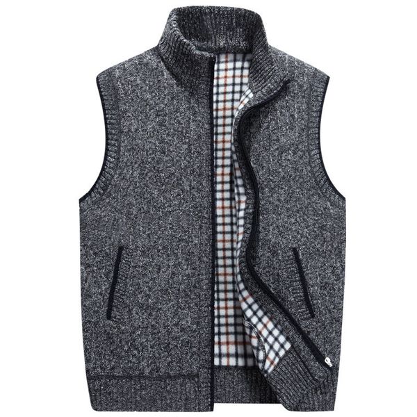 

2019 autumn winter men's wool sweaters vest coat male sleeveless knitted vest jacket solid fleece sweatercoat plus size 3xl, White;black