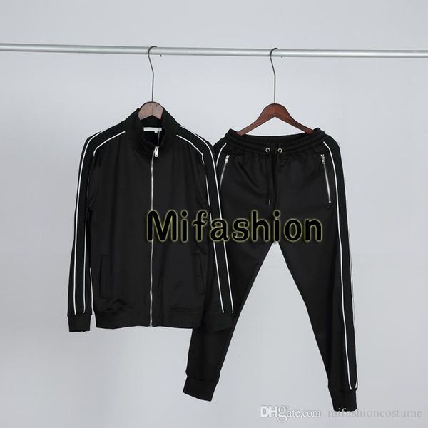 

2019 осень зима моды париж мужчина люкс спорт толстовка брюки костюм повседневной женщины молния толстовка группа атласной куртки брюки trac, Black;brown