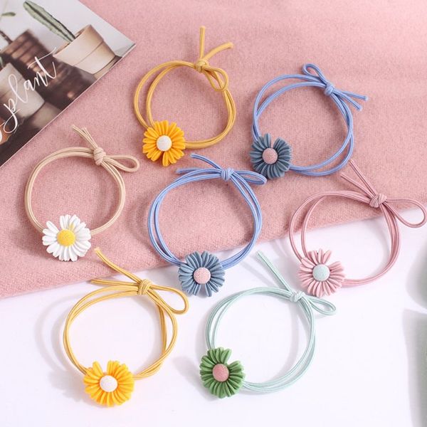 

5pcs girl kids elastic hair band small daisy rubber hair ropes princess headwear xxfe, Slivery;white
