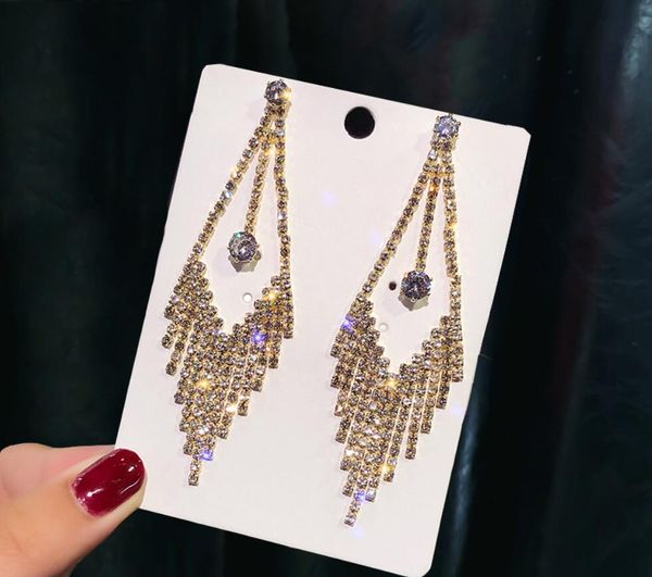 

wholesale- new s925 silver needle tassel earrings female temperament personality exaggerated inlaid diamond earrings long earrings jewelry
