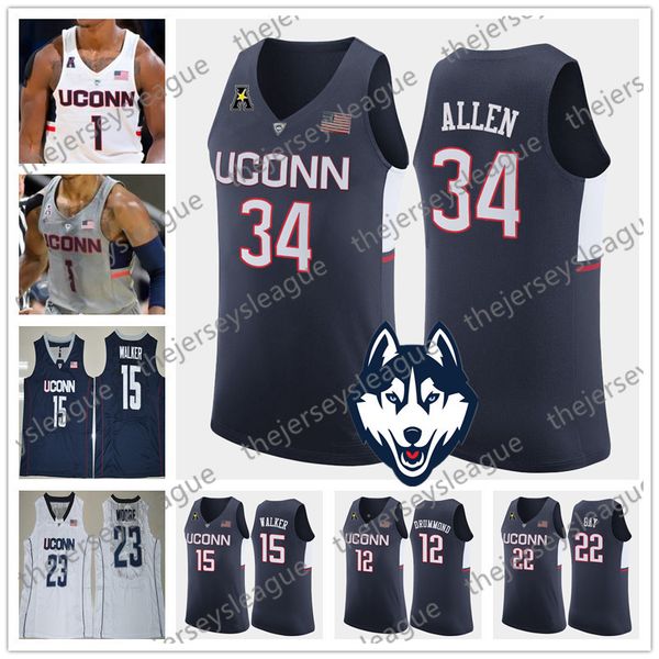 

uconn huskies #34 allen 22 gay 15 walker 12 drummond maya moore stitched navy blue white gray ncaa basketball jersey, Black
