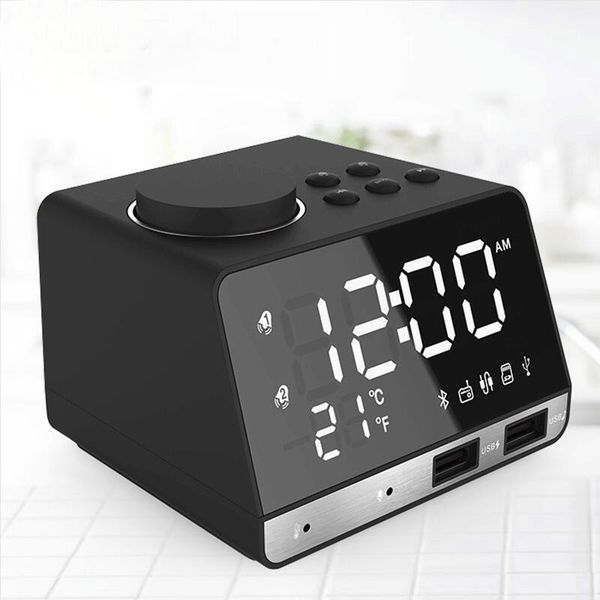 

black/white bluetooth radio alarm clock speaker with 2 usb ports led digital alarm clock home decoration snooze table