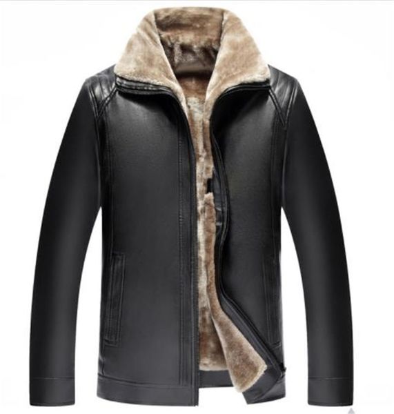

winter mens designer leather jackets long sleeve lapel neck males winter jackets with zipper fur one men's coat, Black