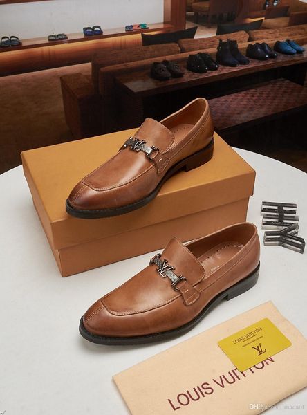 

19fw men's business leather shoe luxury brands men dress party shoes formal shoes pointed toe breathable slip on shoes lisy1, Black