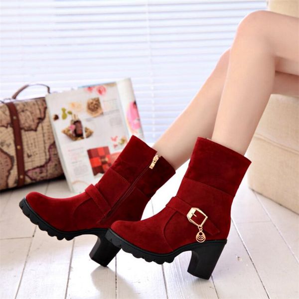 

winter new women's boots thick with non-slip in the middle of the boots casual fashion warm scrub side zipper women's, Black