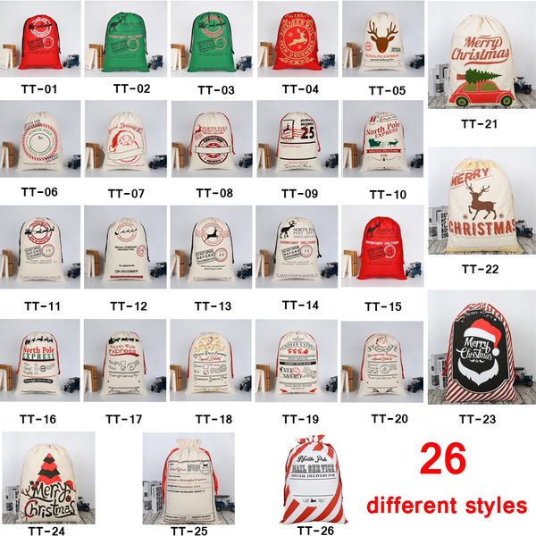26 стилей рождественские подарочные пакеты 50 * 70см органический тяжелый холст шкатулка с ошеломлями Santa Claus Sack Sack для детей