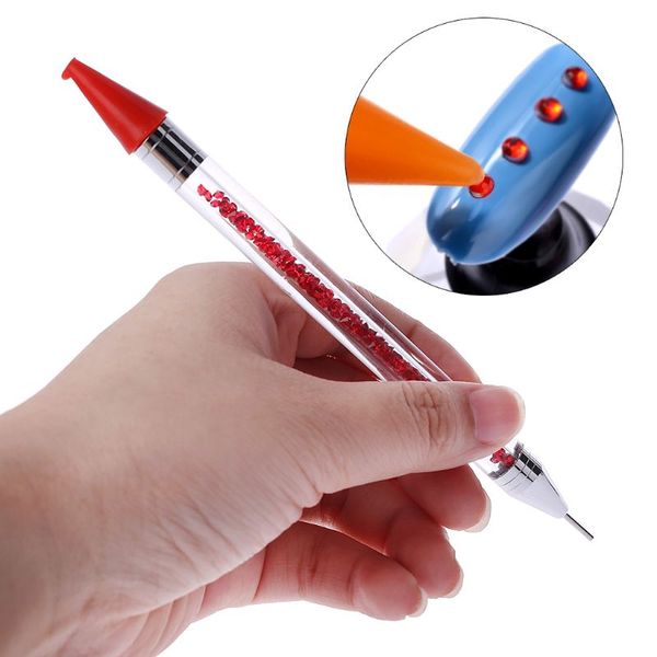 

dual-ended dotting pen nail art rhinestone handle picker wax pencil crystal bead, Silver