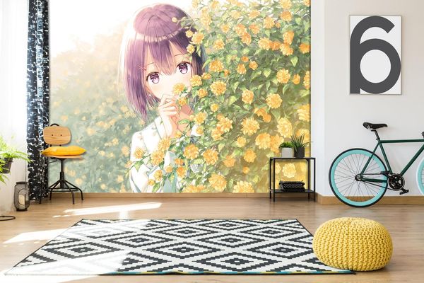 

самоклеящиеся] 3d девушка и цветок 1212145 япония аниме обои росписи стены принт наклейка фрески