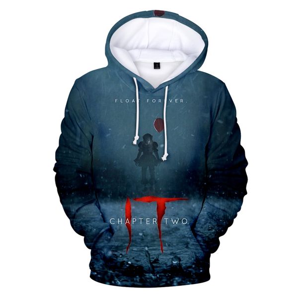 

movie it-chapter 2 hoodies sweatshirts men women long sleeve autumn winter pullover hip hop creative 3d hoodie, Black