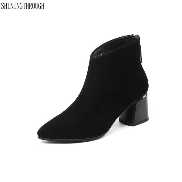 

large size 34-45 women's boots suede leather ankle boots high heels shoes woman spring autumn female, Black