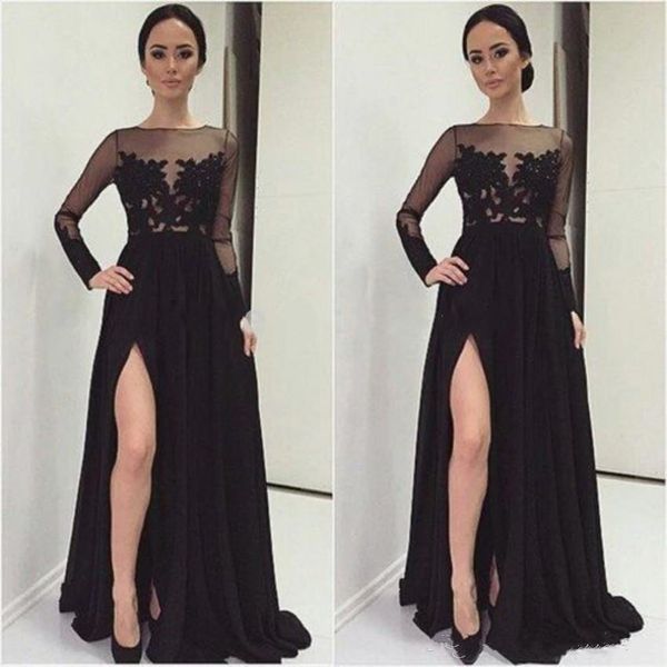 

2019 new dress robes de party in the middle east women long-sleeved dress lace applique chiffon formal evening dress, Black;red