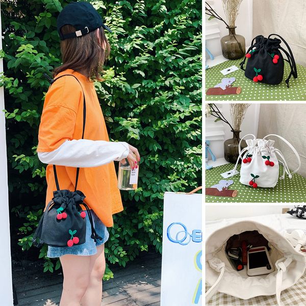

women's bag wallet bag crossbody cherry canvas bucket messenger, Red;black