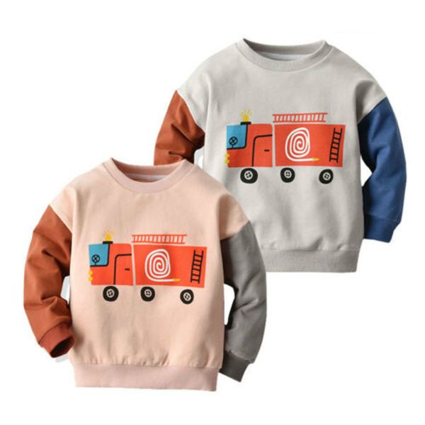 

1-5y kids baby boy girl long sleeve car print pullover sweatshirt jumper autumn clothes, Black