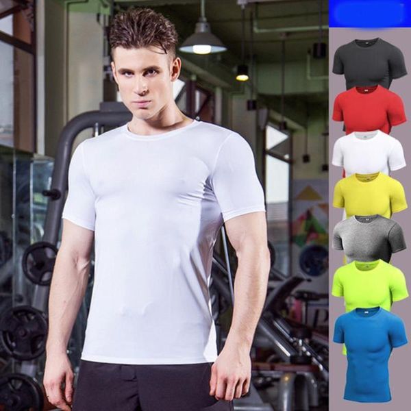 

new men's quick-dry running short-sleeved sportswear stretch-dry clothes t-shirt tight-fitting fitness clothing, Black;blue