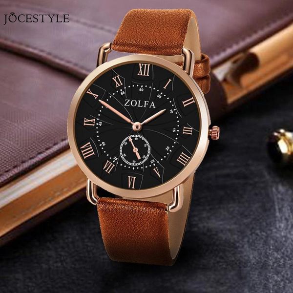 

zolfa new watch fashion round steel case men leather quartz watch men casual leather strap analog wristwatch montre femme, Slivery;brown
