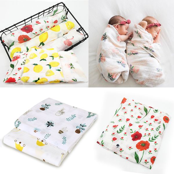 

100% cotton muslin baby blankets swan rose fruits print bedding infant swaddle towel for newborns swaddle blanket