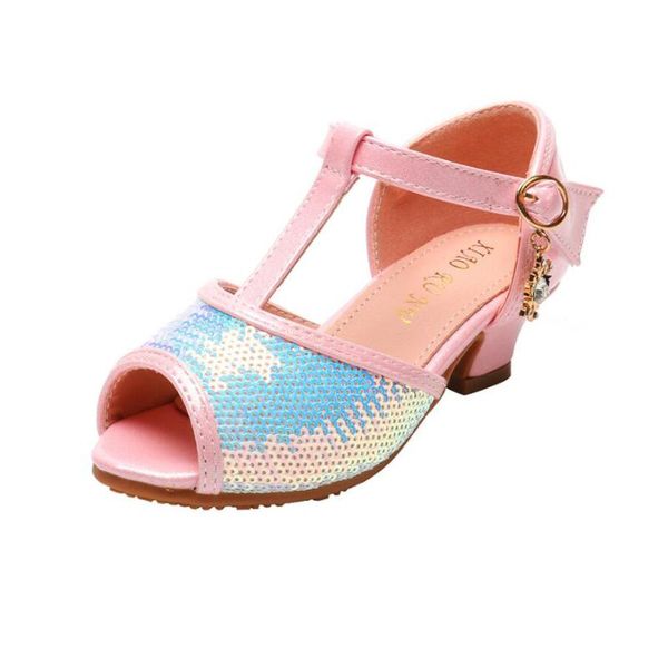 

children girl high heel sandals princess shoes summer 2020 new sequin fish mouth girl sandals wedding shoes fashion girls sandal, Black;red