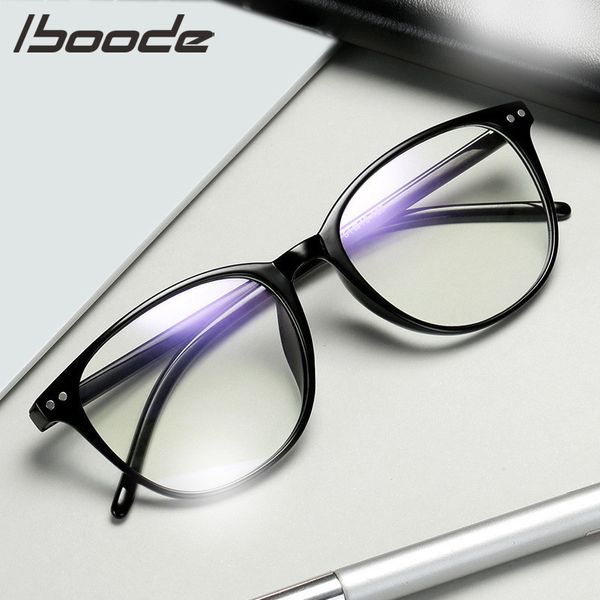 

iboode women men finished myopia glasses round nearsighted eyeglasses female male blue film shortsighted eyewear spectacles, Black