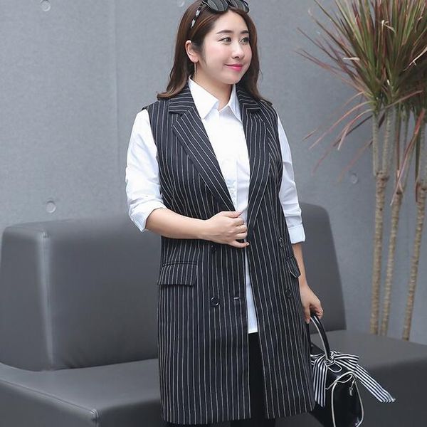 

2019 new fertilizer plus size women's long section lapel vest 200 pounds women coat long vest dc272, Black;white