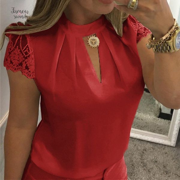 

сексуальные женщины блузы шифона с коротким рукавом hollow blusas сращивания lace tops блуза плюс размер mujer лепесток рукава de plus size, White