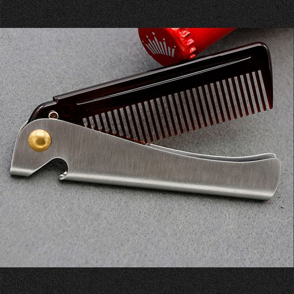 

man folding beard comb stainless steel handle travel comb bottle opener oa66, Silver