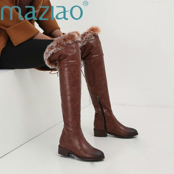 

round toe med heels new shoes fur women boots black over the knee boots female autumn winter lady thigh high maziao