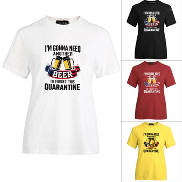 

fashion letter printing short sleeve loose tshirt summer famale casual round neck tees american independence day beer t-shirt women, White