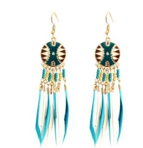 

длинная бахрома мода стиль пера этнического boho большие серьги кулон, Silver