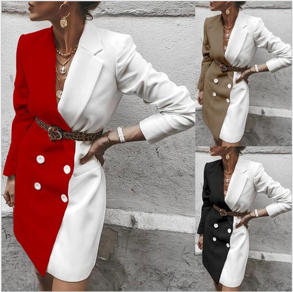 

3 цвета весна костюм blazer женщины 2019 новый повседневный двубортный карманный женщины длинные куртки элегантный длинные рукава blazer вер, White;black