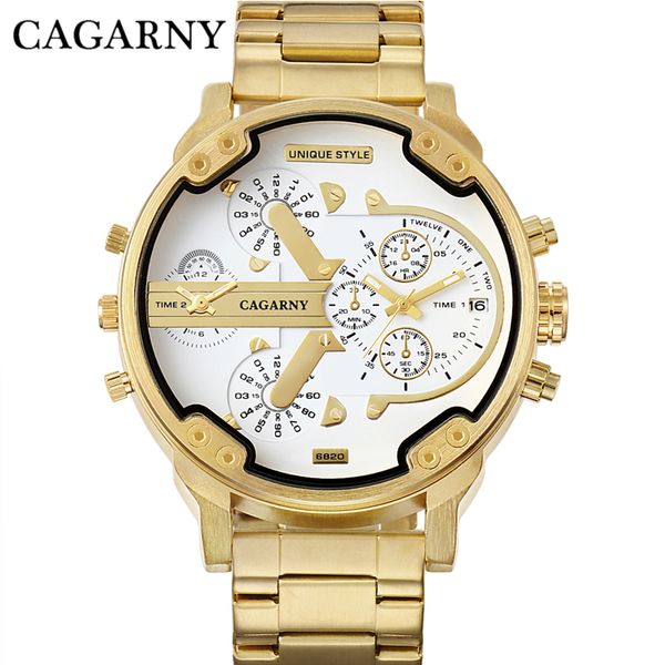 

gold watch men cagarny men's quartz watches man stainless steel dual times relogio masculino male clock, Slivery;brown