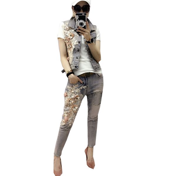

champagne the new sequins ripped jeans fashion women's wear shuhua159, Blue