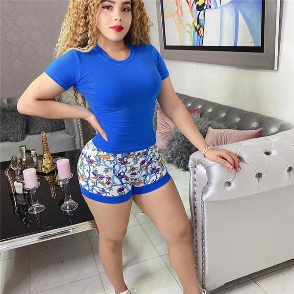 

women two piece shorts sets fashion casual womens slim print pure color 2pcs womens designer tracksuits, White