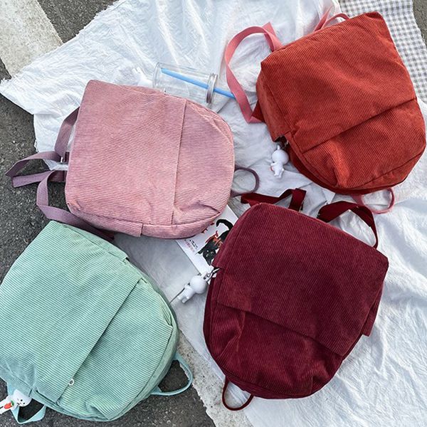

2019 fashion corduroy backpack female pure colour student bag school bags vintage women backpack teenage girls travel mochila