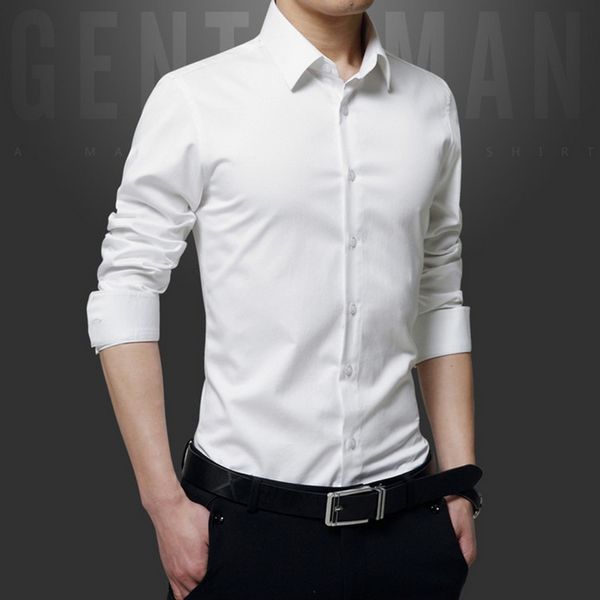 

spring long sleeve turndown collar men shirts causal korean style slim fit solid business shirt male basic button shirts, White;black