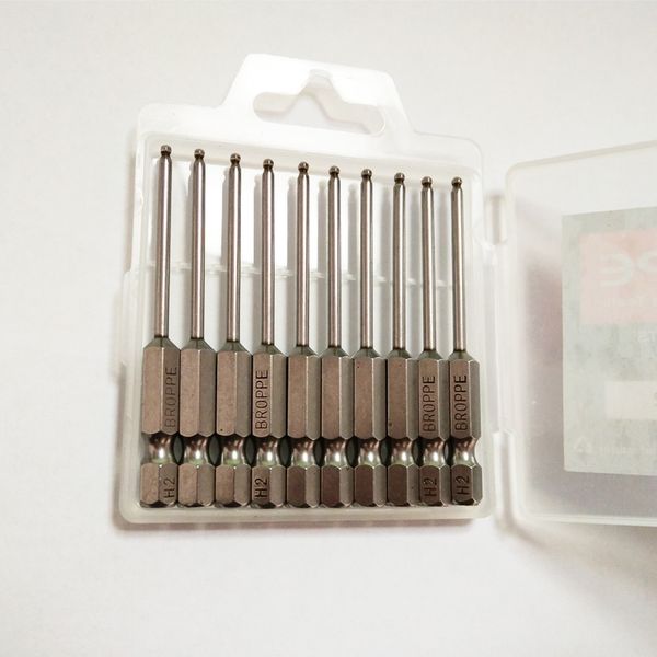 

10 pcs/set 1/4" 65mm h2 ball head hex screwdriver bit s2 magnetic electric drill hexagonal screwdriver head power driver tools