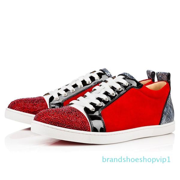 

2019 designer flat shoes red bottoms mens women low cut suede spikes casual shoes sports trainers sneakers 35-47 big size with box, Black