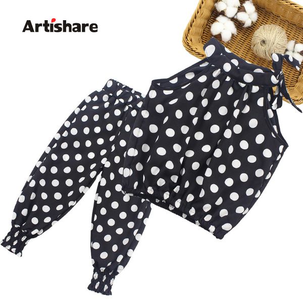 

girls summer clothes set dot vest + pants pcs girls outfits teenage clothes for children 6 8 10 12 13 14 year t200613, White