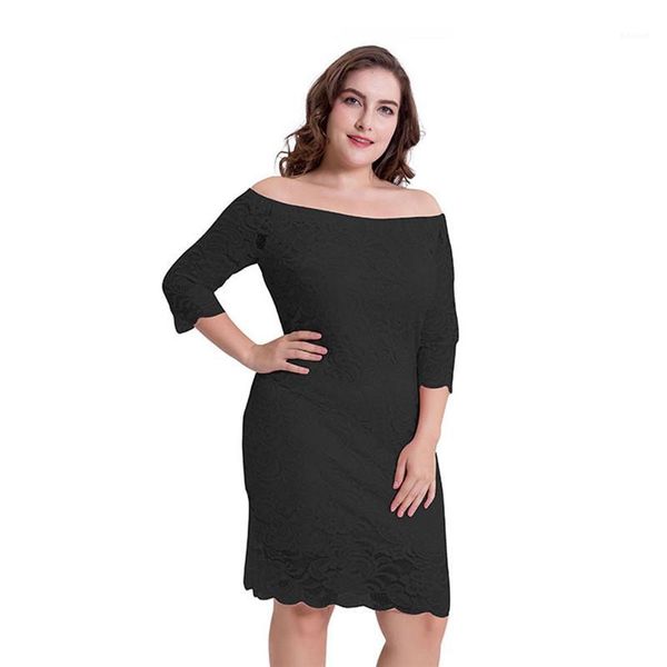 

size fashion clothing slash neck 3/4 sleeve hollow out apparel 4xl womens summer designer dresses plus, Black;gray