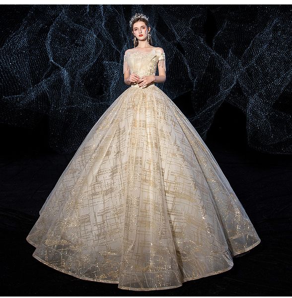 

свадебное платье 2020 новобрачного леса платье супер феи фантазия немного звезды роскоши свадьбы с кисточкой рукава, White