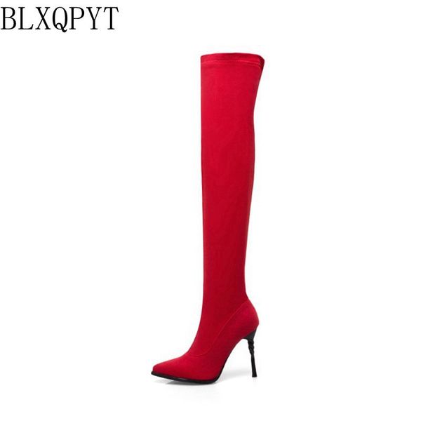 

blxqpyt new stretch denim women autumn winter long boots stilettos over the knee boots high heels shoes woman t613, Black
