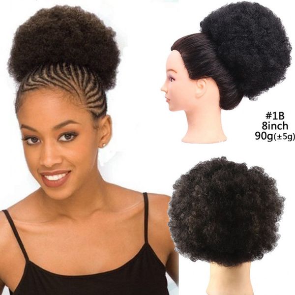 

afro kinky curly hair bun chignon clip in hair pieces adjustable hairpiece extension chignon 45g 20cm,8inch, Black;brown