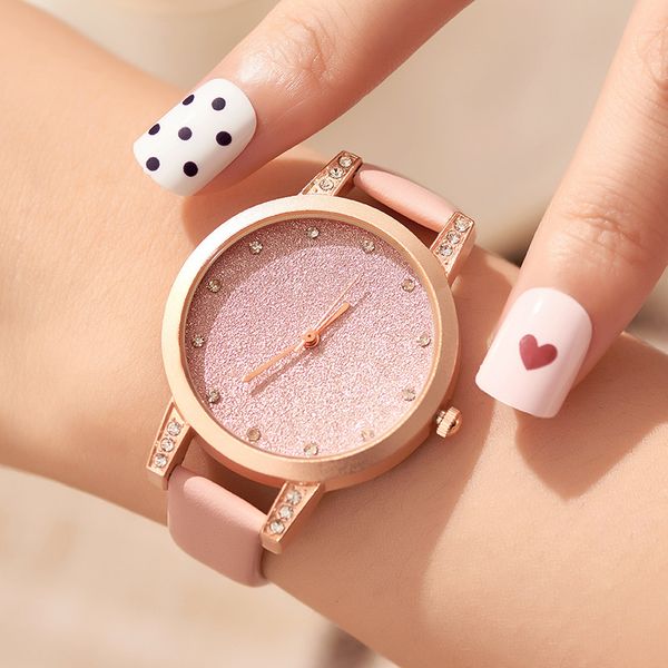 

2020 new women watch fashion leather women watch starry sky diamond band clock ladies, Slivery;brown