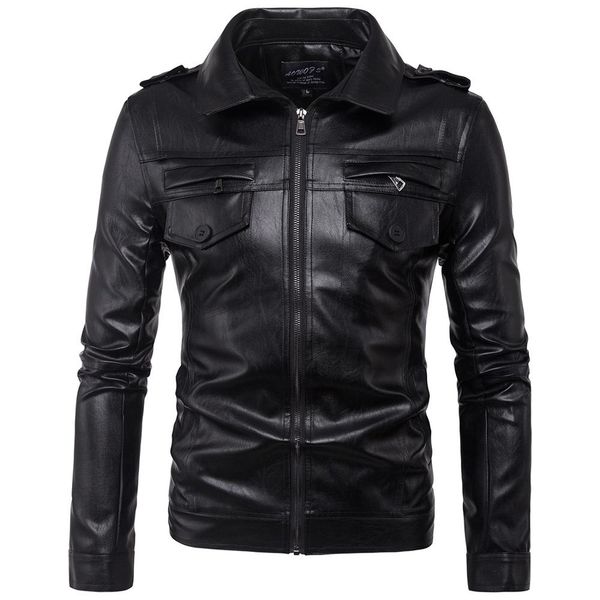 

stand collar fur coats mens tactical jacket pu leather motorcycle leather jackets casual thin section jacket, Black;brown
