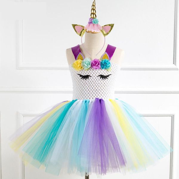 

2019 limited real trolls roupas infantis menina vestidos mujer unicorn dress girls halloween tutu children's princess clothes, Red;yellow