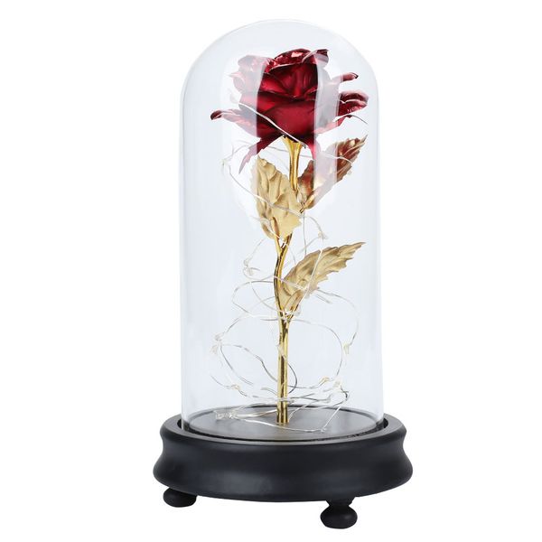 

24k gold glass cover свадебные украшения led luminous rose flower eternal цветок золотой фольги розы романтический цветы день святого валент